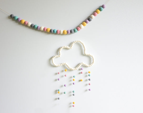 Cloud Mobile, White Pastel, baby nursery mobile for cot, kids room wall hanging decor
