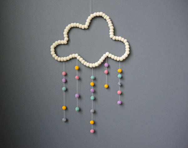 Cloud Mobile, White Pastel, baby nursery mobile for cot, kids room wall hanging decor