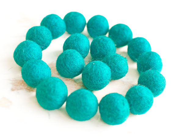 Cyan Blue Felt Balls 2.5cm x20 Wool Pom Poms. Craft Supplies. Kids Decor Craft.