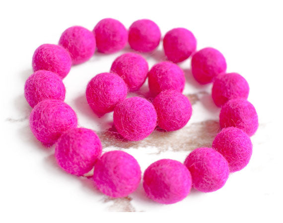 Hot Pink Felt Balls 2.5cm x20 Wool Pom Poms. Craft Supplies. Kids Decor Craft.