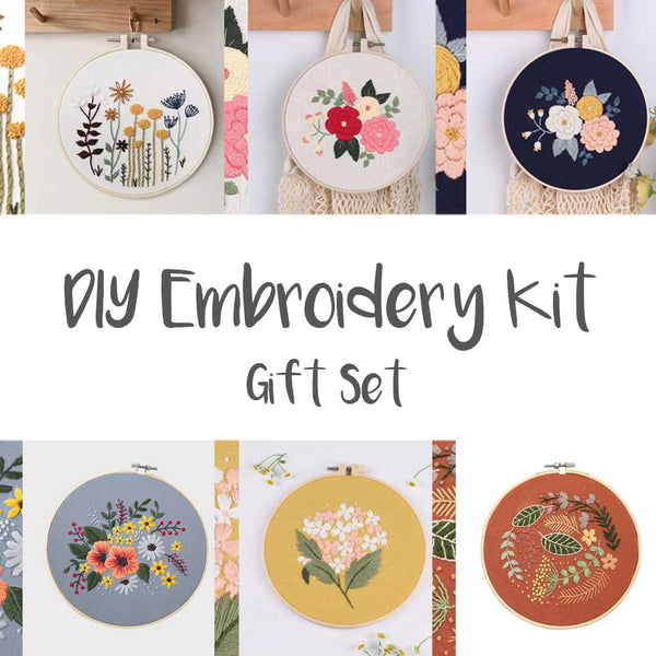 Embroidery Kit, Flower Floral Navy Vintage, DIY Craft Kit for Beginner, Starter Gift Set