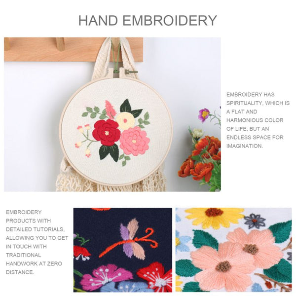 Embroidery Kit, Flower Floral Coral, Starter Beginner Craft Sewing Kit