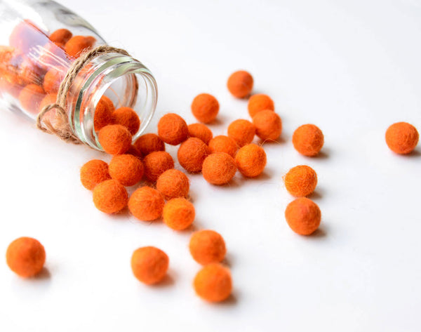 Dark Orange Felt Balls 1cm x50 Pom Poms. DIY Craft Supplies. Wool Kids Decor, Scrapbook, Beads