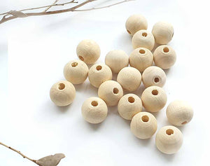 Natural Round Wooden Bead, 14mm x 20 Wood Balls, Jewellery Findings Supply