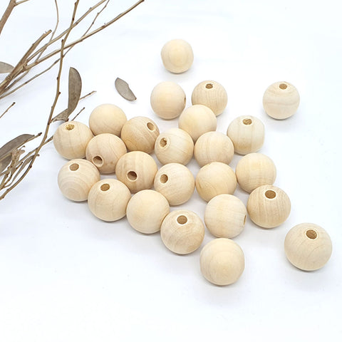 Natural Round Wooden Bead, 20mm x 50 Wood Balls, Jewellery Findings Supply
