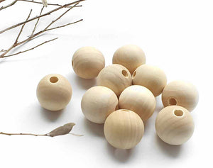 Natural Round Wooden Bead, 25mm x 20 Wood Balls, Jewellery Findings Supply