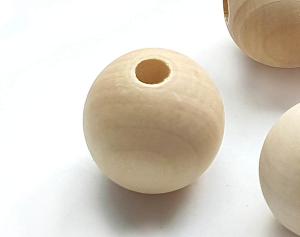 Natural Round Wooden Bead, 25mm x 20 Wood Balls, Jewellery Findings Supply