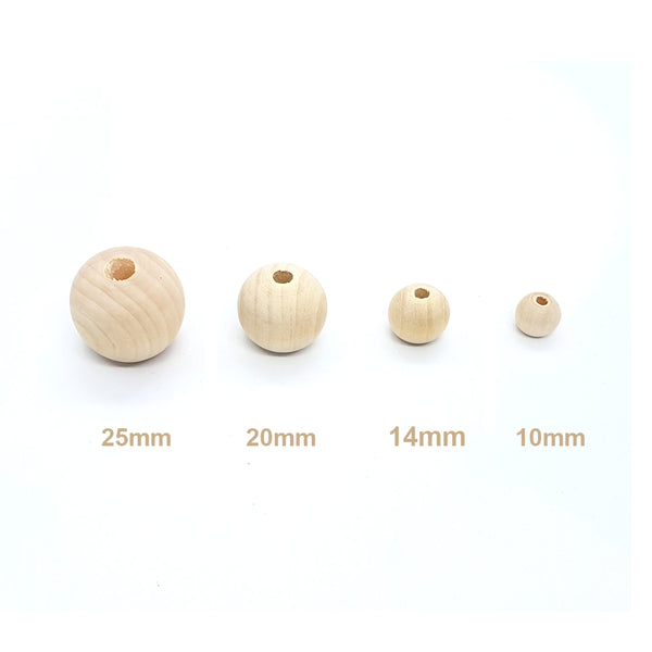Natural Round Wooden Bead, 25mm x 50 Wood Balls, Jewellery Findings Supply