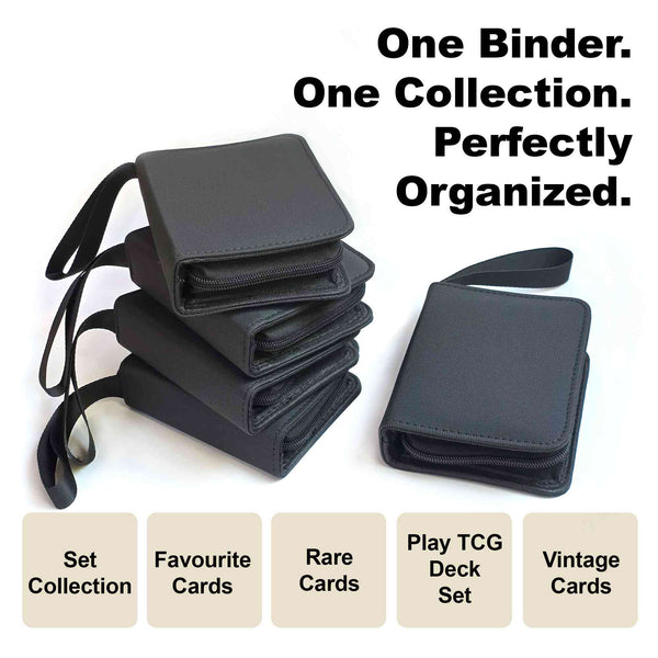1 Pocket Trading Card Binder for 80 TCG Cards, Pokemon, Sports Card & Photo card, Mini Small Zipper Ring Binder, Black & Pink