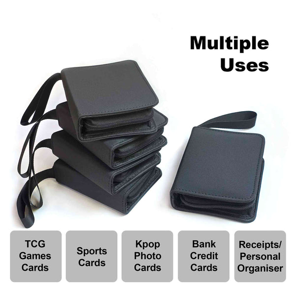 1 Pocket Trading Card Binder for 80 TCG Cards, Pokemon, Sports Card & Photo card, Mini Small Zipper Ring Binder, Black & Pink