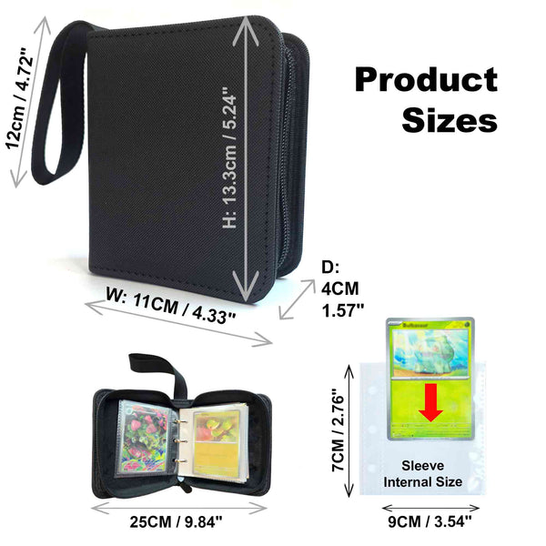 1 Pocket Trading Card Binder for 80 TCG Cards, Pokemon, Sports Card & Photo card, Mini Small Zipper Ring Binder, Black & Pink