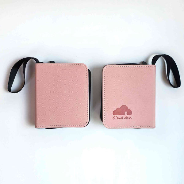 1 Pocket Trading Card Binder for 80 TCG Cards, Pokemon, Sports Card & Photo card, Mini Small Zipper Ring Binder, Black & Pink