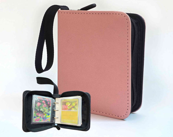 1 Pocket Trading Card Binder for 80 TCG Cards, Pokemon, Sports Card & Photo card, Mini Small Zipper Ring Binder, Black & Pink