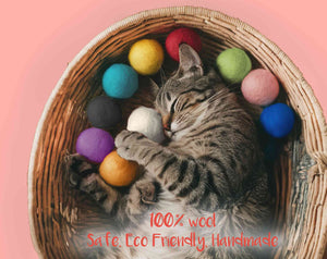 Handmade Cat Toy, Cat gifts, Kitten Cat ball, Safe Natural Colourful Felted Wool felt balls