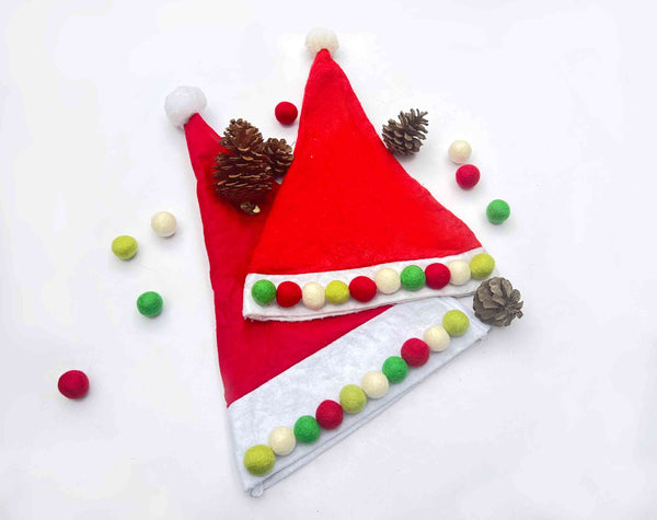 Christmas Felt Balls x50 White Red Green 2cm - 2.5cm Wool Pom Poms.  DIY Bead Craft Supplies