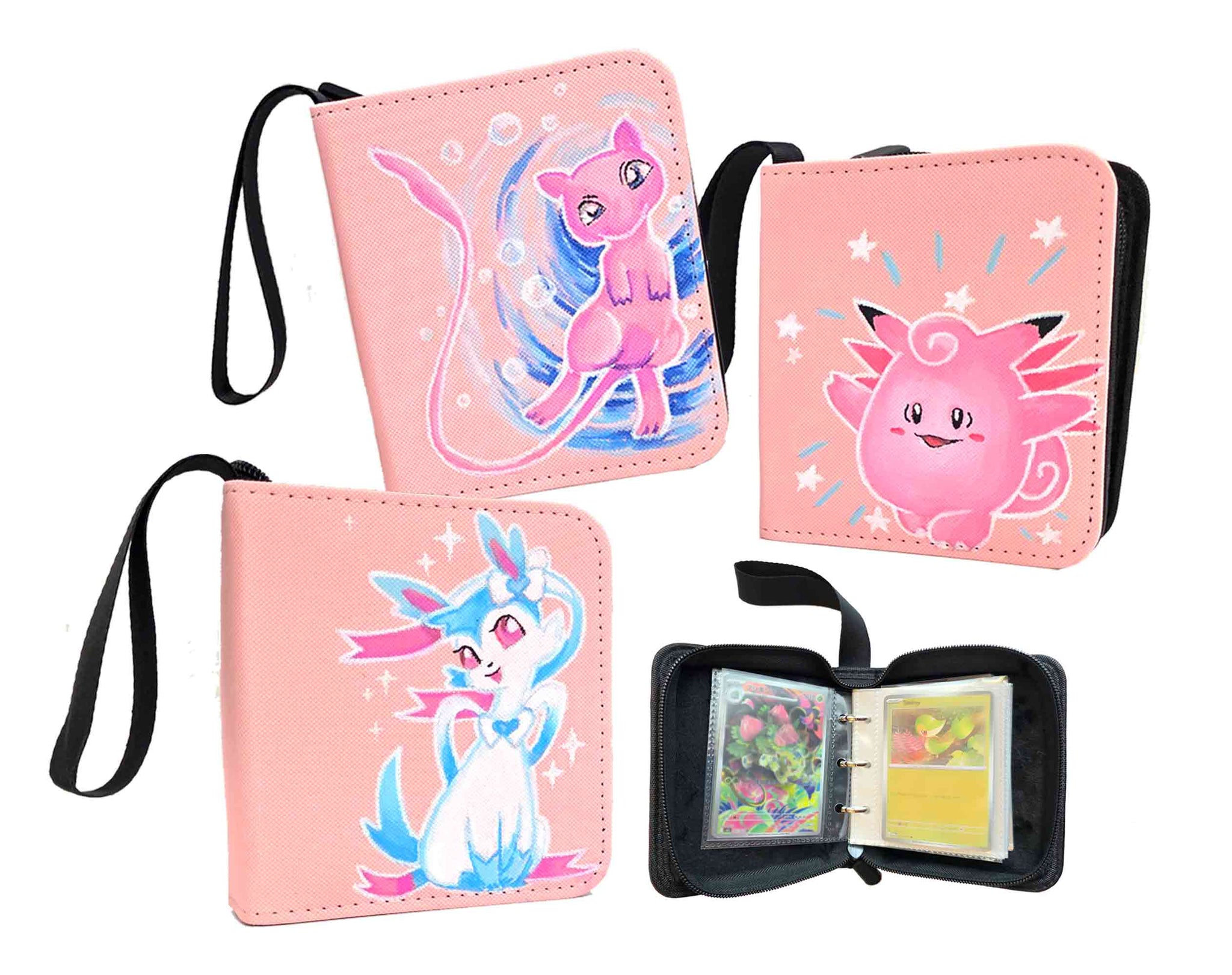 Custom Handpainted Pokemon Card Binder, Mew, Syvleon, CLeffa, Mini Sma – Cloud Den