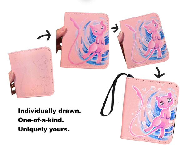 Custom Handpainted Pokemon Card Binder, Mew, Syvleon, CLeffa, Mini Small 1 Pocket TCG Binder