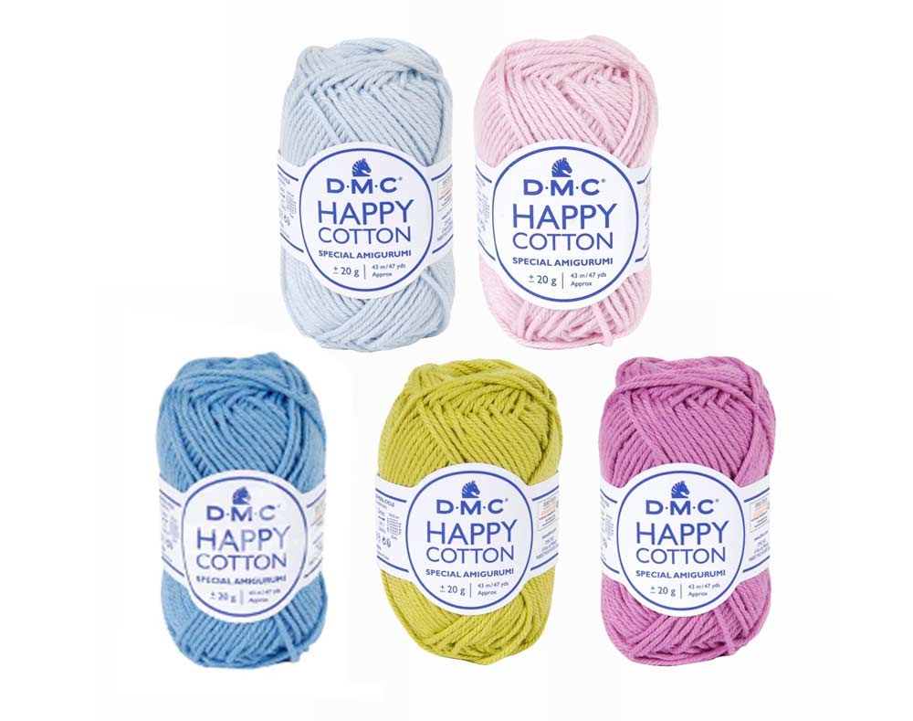 DMC Happy Cotton Yarn Bundle - Soft PASTEL, Crochet Knitting Amigurumi Yarn