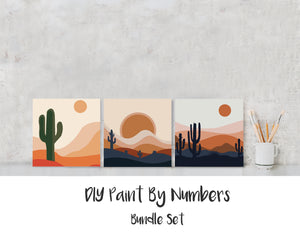 Paint By Numbers DIY, Nature ABSTRACT CACTUS Landscape BUNDLE 20x20cm Framed, Landscape Paint Kit for kids & adults, for beginner, Art Craft Supplies