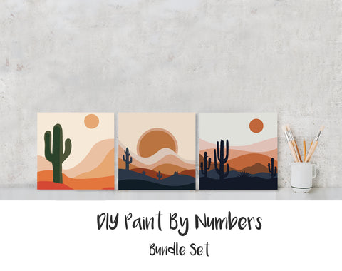 Paint By Numbers DIY, Nature ABSTRACT CACTUS Landscape BUNDLE 20x20cm Framed, Landscape Paint Kit for kids & adults, for beginner, Art Craft Supplies