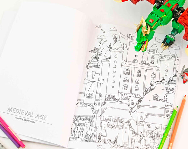 Colouring book & Drawing book, Drawn BY A KID for kids, JOURNEY THROUGH TIME