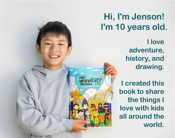 Colouring book & Drawing book, Drawn BY A KID for kids, JOURNEY THROUGH TIME