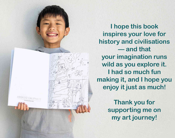Colouring book & Drawing book, Drawn BY A KID for kids, JOURNEY THROUGH TIME