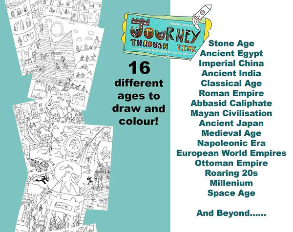 Colouring book & Drawing book, Drawn BY A KID for kids, JOURNEY THROUGH TIME