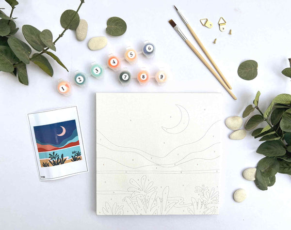 Paint By Numbers NIGHT MOON Mountains, DIY Adult Paint Kit for beginners, Abstract scenery painting, Art Craft Supplies