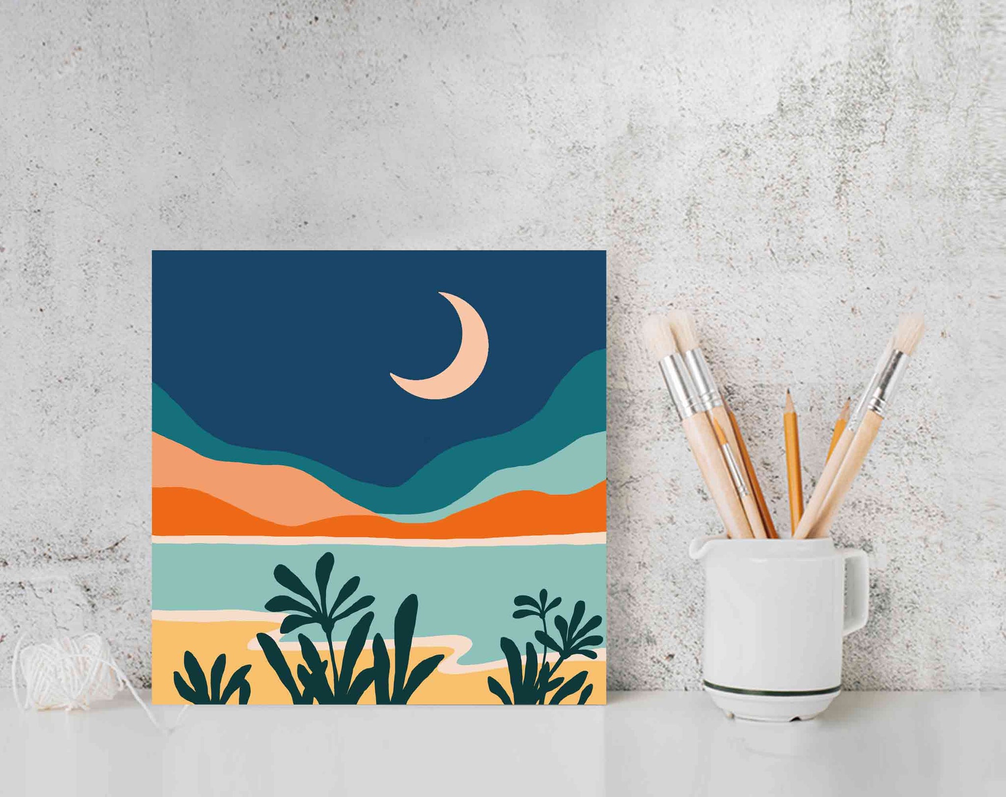 Paint By Numbers NIGHT MOON Mountains, DIY Adult Paint Kit for beginners, Abstract scenery painting, Art Craft Supplies
