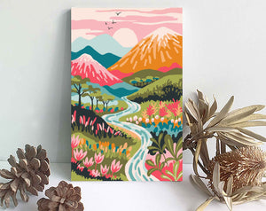 Paint By Numbers, Pink MOUNTAIN Sunrise 20x30cm Framed, DIY Minimalist Adult Paint Kit, Paint Parties Art Craft Supplies