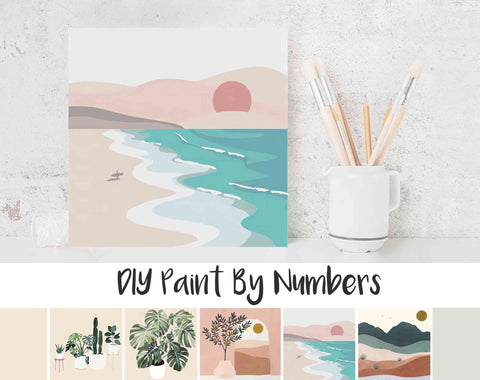 Paint By Numbers DIY, Landscape Scenery Sunrise at the Beach, Paint Kit for kids & adults, for beginner, Home Decor Art Craft Supplies