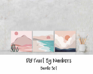 Paint By Numbers DIY, Nature ABSTRACT BEACH Landscape BUNDLE 20x20cm Framed, Landscape Paint Kit for kids & adults, for beginner, Art Craft Supplies