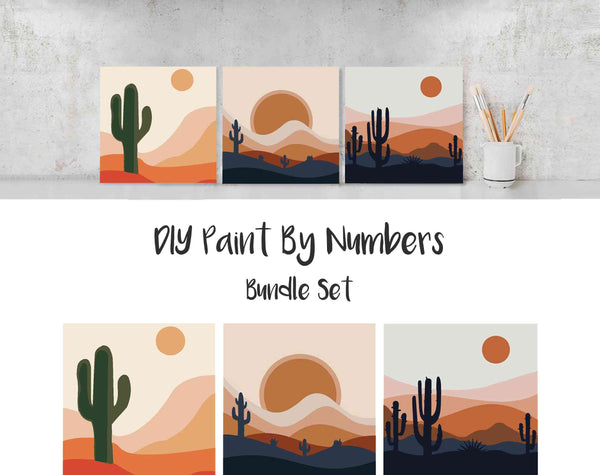 Paint By Numbers DIY, Landscape Nature Abstract, CACTUS SUNRISE, Paint Kit for kids & adults, for beginner, Home Decor Art Craft Supplies