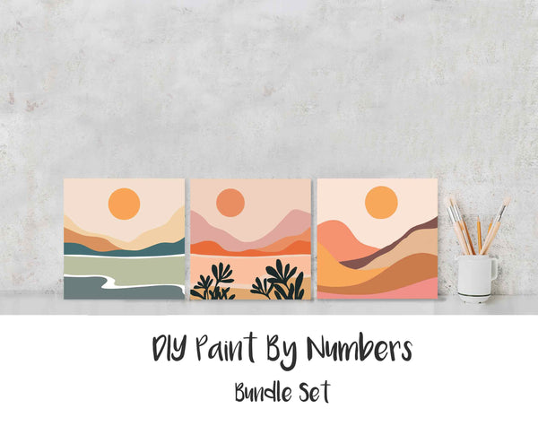Paint By Numbers DIY, Nature Landscape, ABSTRACT SUNRISE 20x20cm Framed, Paint Kit for kids & adults, for beginners, Art craft supplies