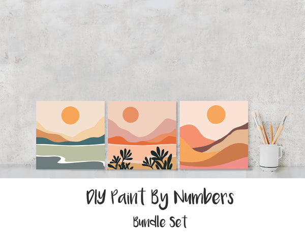 Paint By Numbers DIY, Nature ABSTRACT DUNE Landscape BUNDLE 20x20cm Framed, Landscape Paint Kit for kids & adults, for beginner, Art Craft Supplies