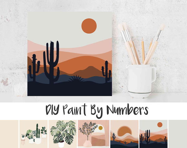 Paint By Numbers DIY, Nature Abstract Landscape, CACTUS MOUNTAIN, Paint Kit for kids & adults, for beginner, Home Decor Art Craft Supplies