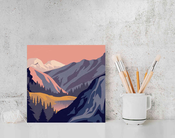 Paint By Numbers DIY, Nature ABSTRACT MOUNTAIN Landscape BUNDLE 20x20cm Framed, Landscape Paint Kit for kids & adults, for beginner, Art Craft Supplies