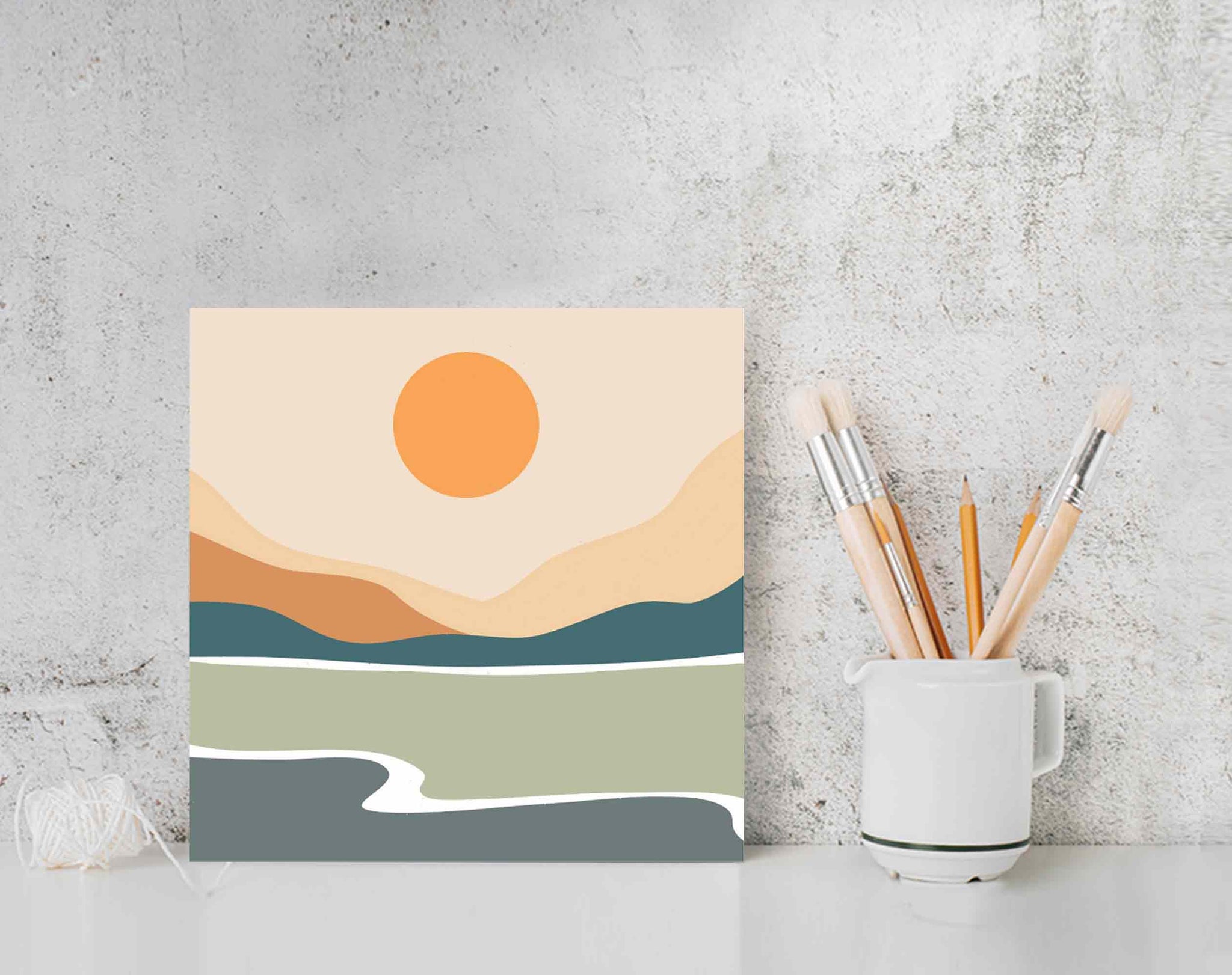 Paint By Numbers DIY, Nature Landscape, ABSTRACT SUNRISE 20x20cm Framed, Paint Kit for kids & adults, for beginners, Art craft supplies