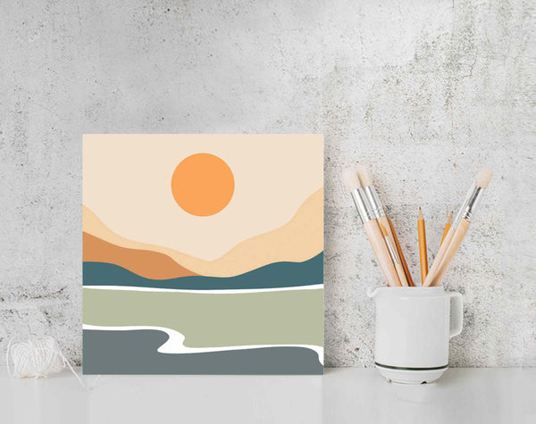 Paint By Numbers DIY, Nature Landscape, ABSTRACT SUNRISE 20x20cm Framed, Paint Kit for kids & adults, for beginners, Art craft supplies