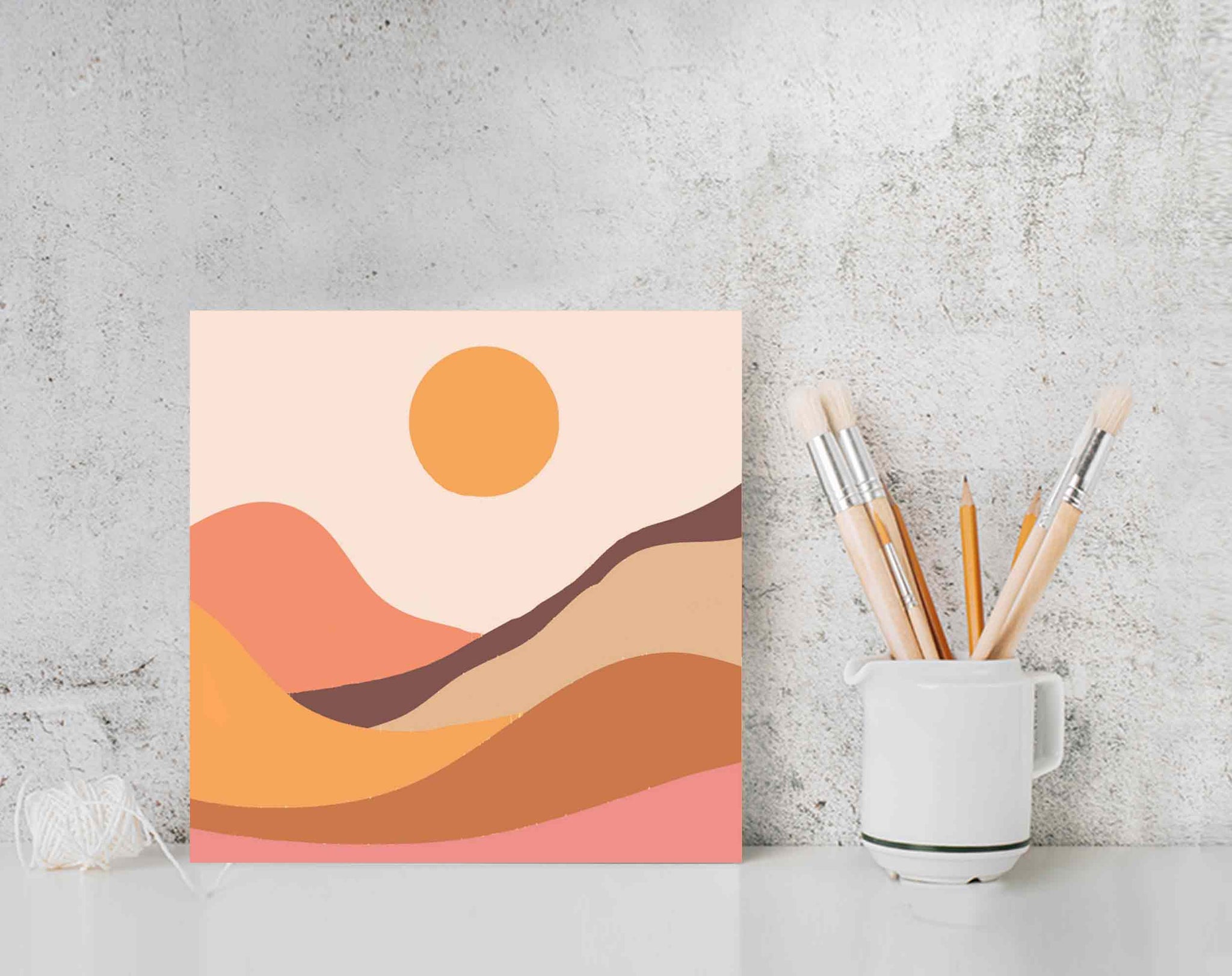 Paint By Numbers DIY, Nature Abstract Landscape, PINK SUNRISE 20x20cm Framed, Paint Kit for kids & adults, for beginner, Art Craft Supplies