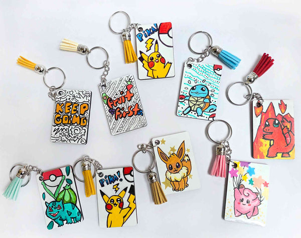 Pokemon Keychain Tag, Handpainted - Pikachu, Charizard, Bulbasaur, Eeveee, Squirtle