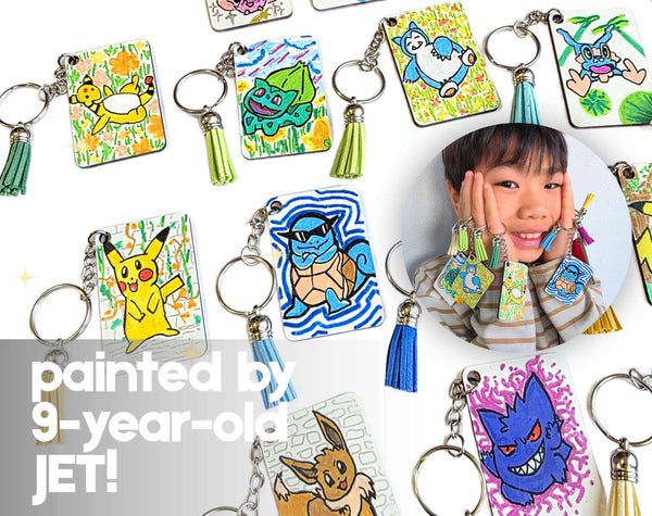 Pokemon Keychain, Handpainted - Pikachu, Charizard, Bulbasaur, Eevee, Squirtle, Gengar, Snowlax, Umbreon, Sylveon, Mimikyu, Mew, Clefairy, Rayquaza, Magikarp