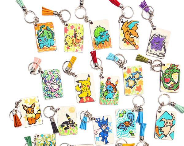 Pokemon Keychain, Handpainted - Pikachu, Charizard, Bulbasaur, Eevee, Squirtle, Gengar, Snowlax, Umbreon, Sylveon, Mimikyu, Mew, Clefairy, Rayquaza, Magikarp
