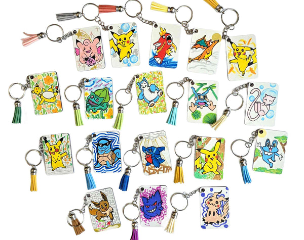 Pokemon Keychain, Handpainted - Pikachu, Charizard, Bulbasaur, Eevee, Squirtle, Gengar, Snowlax, Umbreon, Sylveon, Mimikyu, Mew, Clefairy, Rayquaza, Magikarp