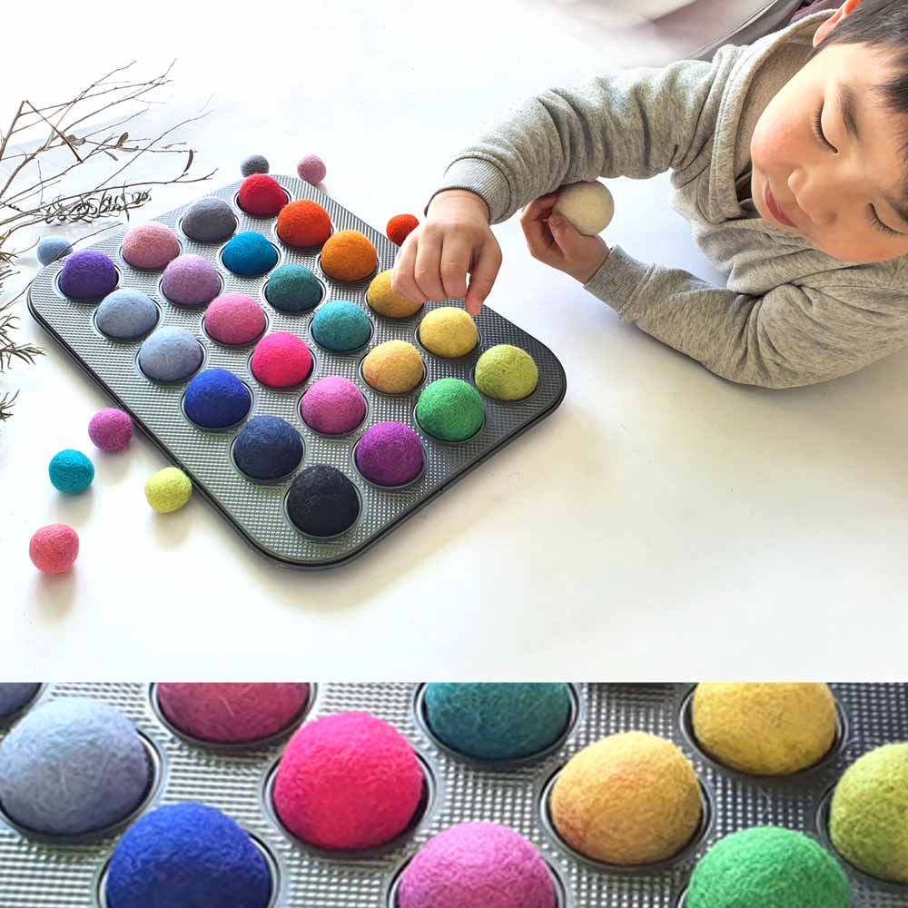 4cm Felt Balls Montessori Sensory Play Counting Toy, JUMBO x25 Large Balls, Kids Craft Supplies Steiner Inspired