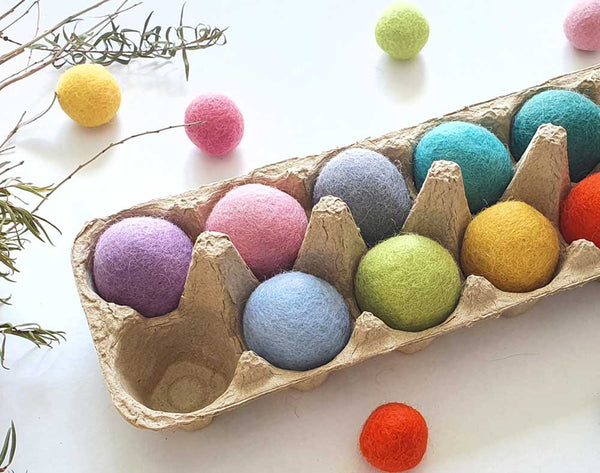 Large Felt Balls 4cm Montessori Sensory Play Counting Toy, JUMBO x10 Assorted Colour 2, Steiner Inspired