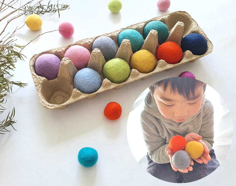 Large Felt Balls 4cm Montessori Sensory Play Counting Toy, JUMBO x10 Assorted Colour 2, Steiner Inspired