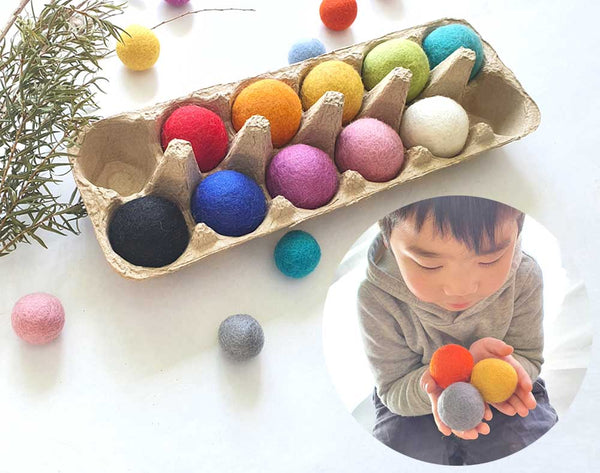 Large Felt Balls 4cm Montessori Sensory Play Counting Toy, JUMBO x10 Assorted Colour 1, Steiner Inspired
