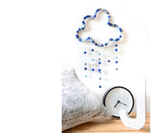 Cloud Mobile, Cool Blue, baby nursery mobile for cot, kids room wall hanging decor
